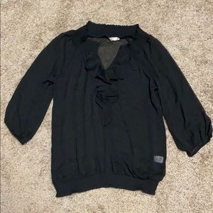 Old Navy Black Ruffle Sheer Blouse